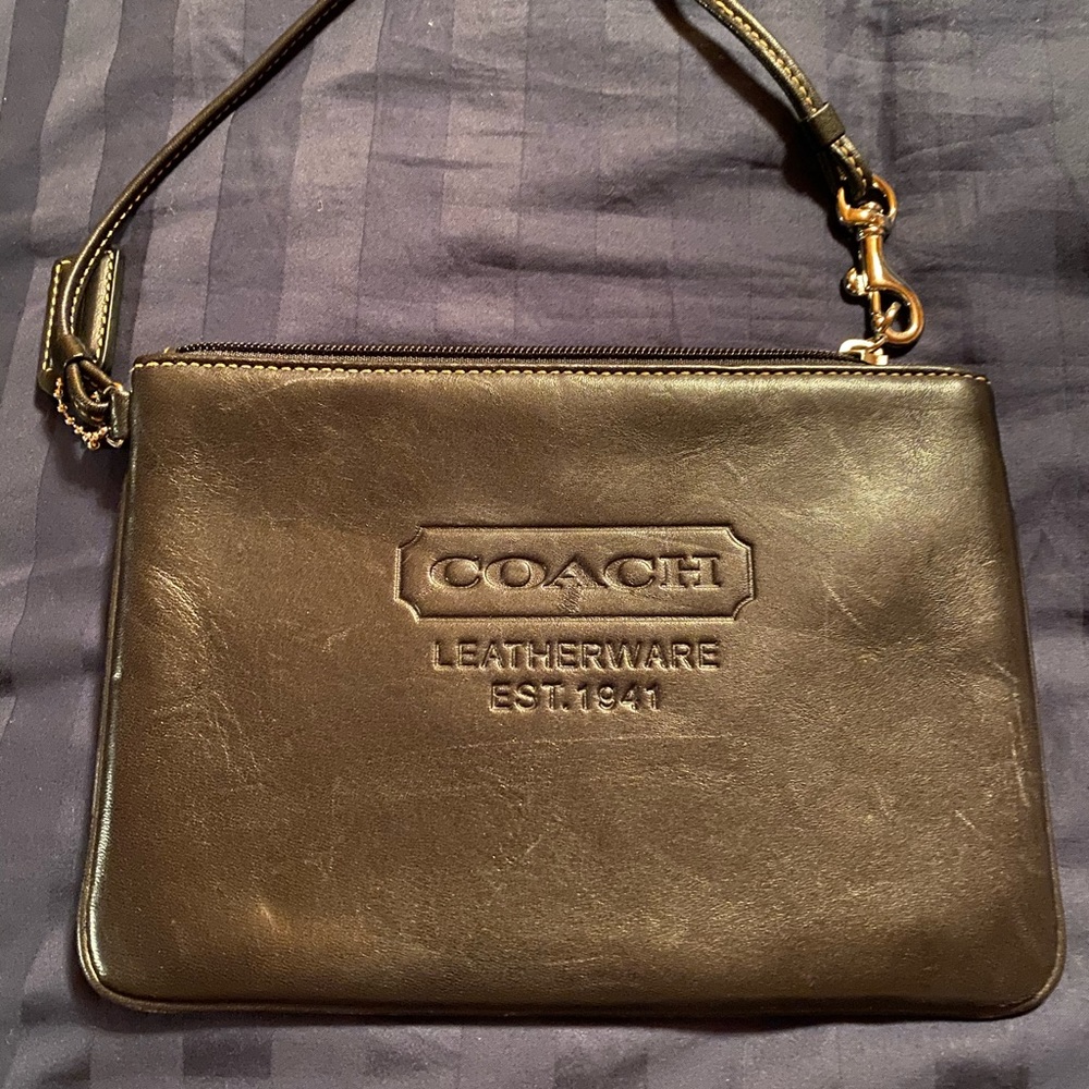 COACH leather wristlet - BLACK